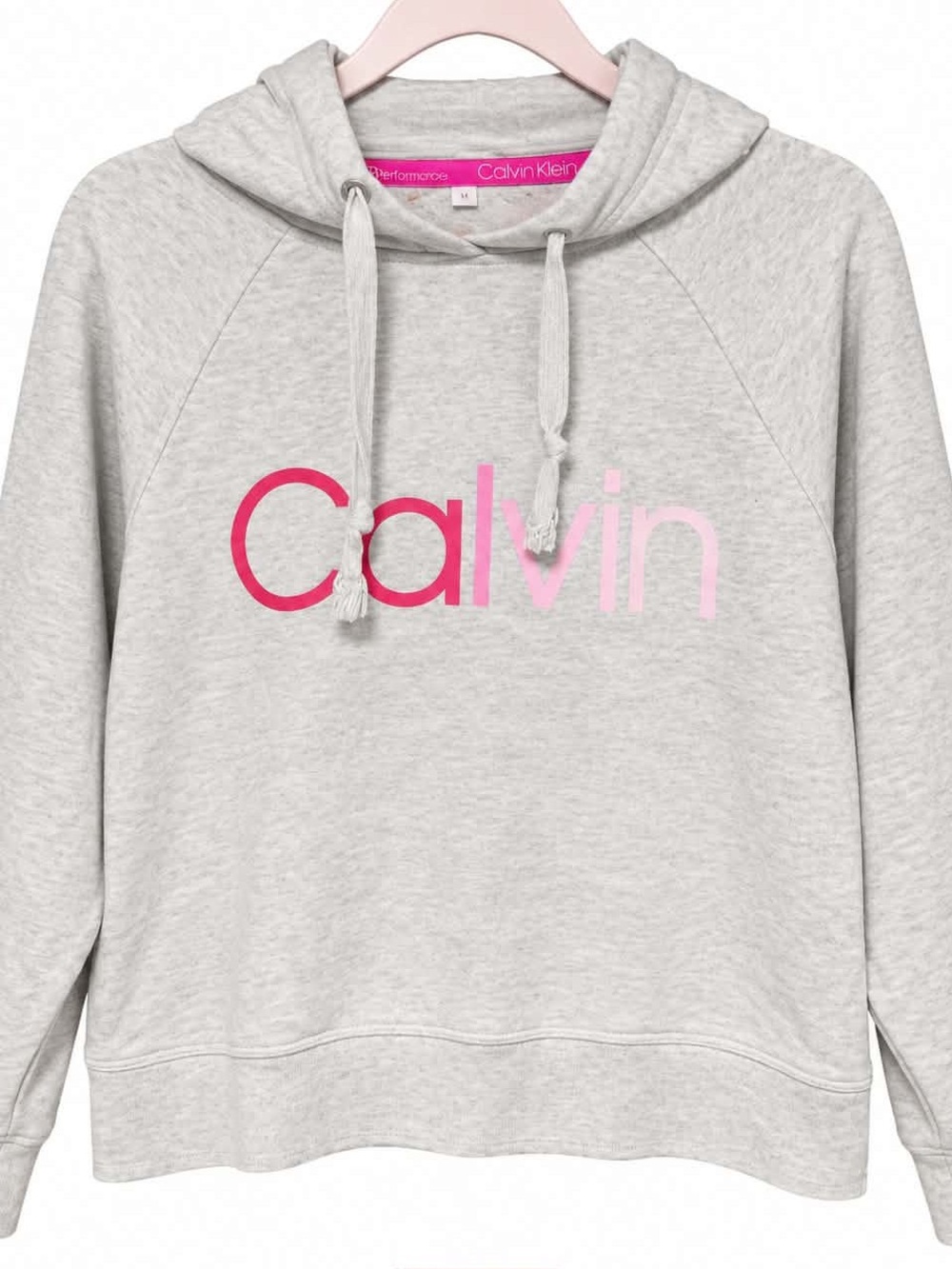 Calvin Klein Light Gray Hoodie with Pink Gradient Logo